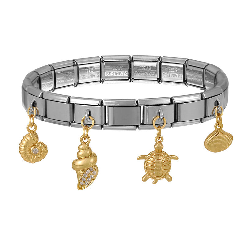 Silver 1 Zirconium-inlaid Ocean Series Titanium Steel Cube Model Bracelet