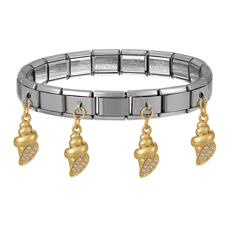 Silver 1 Zirconium-inlaid Ocean Series Titanium Steel Cube Model Bracelet