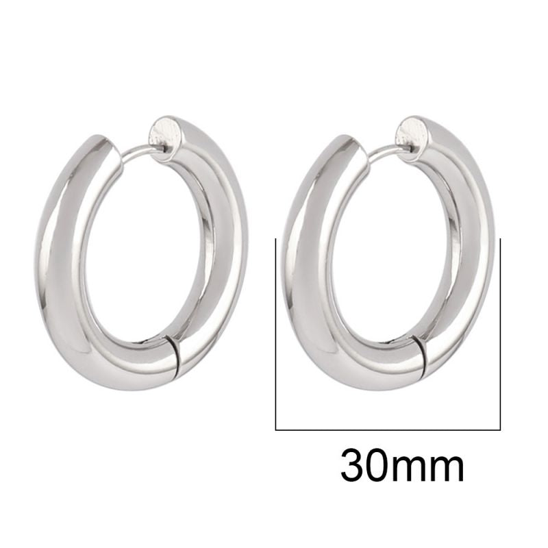 Silver 22mm Stainless Steel Round Earrings