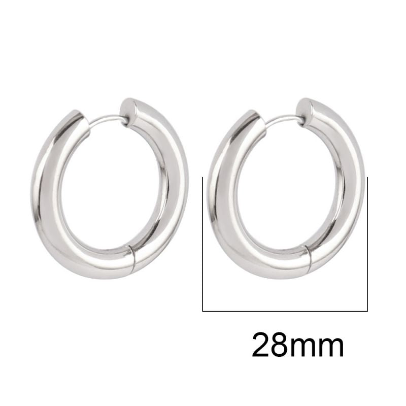 Silver 22mm Stainless Steel Round Earrings