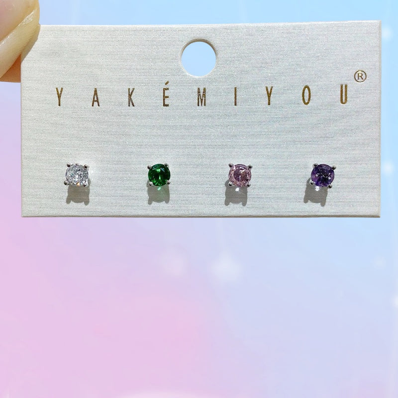 Silver 4-piece Set Of Copper-set Zircon Round Ear Cartilage Studs