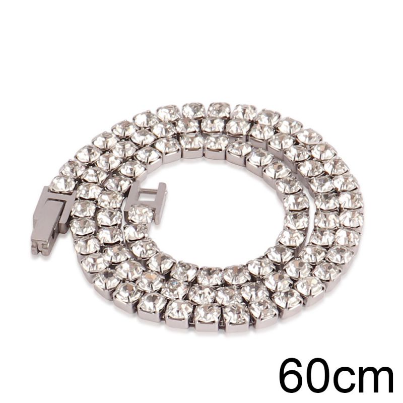 Silver 40cm Stainless Steel Diamond-encrusted Tennis Chain Necklace
