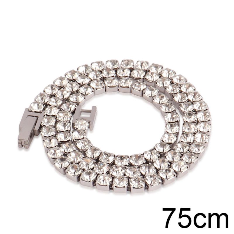 Silver 40cm Stainless Steel Diamond-encrusted Tennis Chain Necklace
