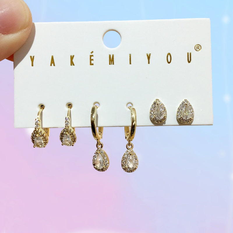 Silver 6-piece Copper And Zircon Teardrop Earring Set