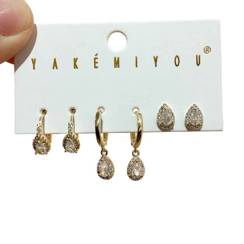 Silver 6-piece Copper And Zircon Teardrop Earring Set