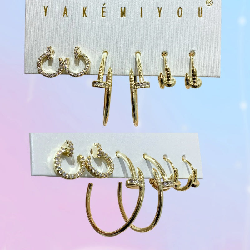 Silver 6-piece Set Of Copper Earrings With Zircon Studs