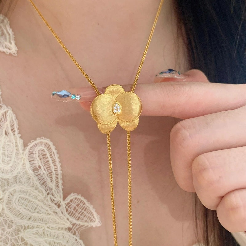 Silver Brushed Phalaenopsis Tassel Necklace Brushed Copper Phalaenopsis Tassel Necklace