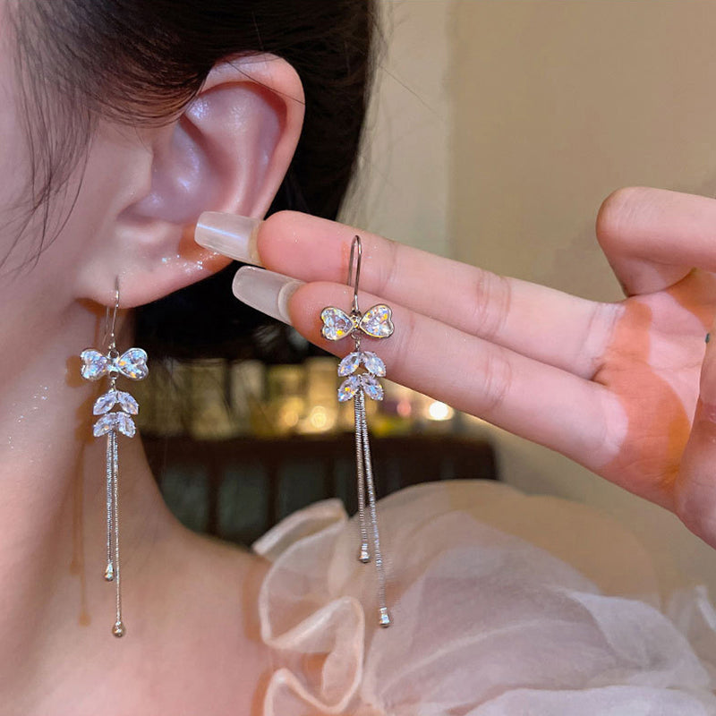 Silver Copper And Diamond-encrusted Bow Earrings