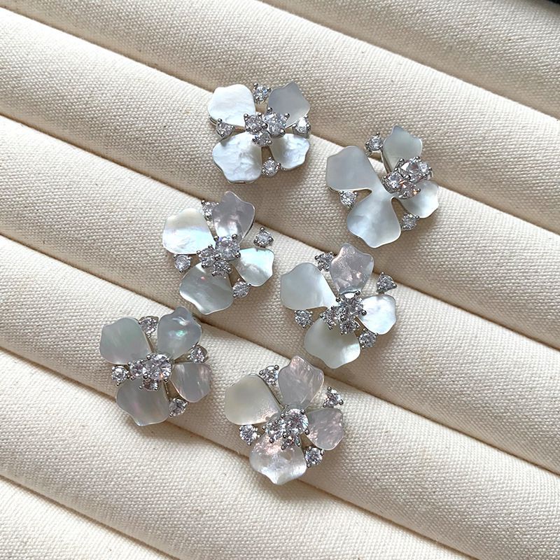 Silver Copper And Diamond-encrusted Petal Earrings