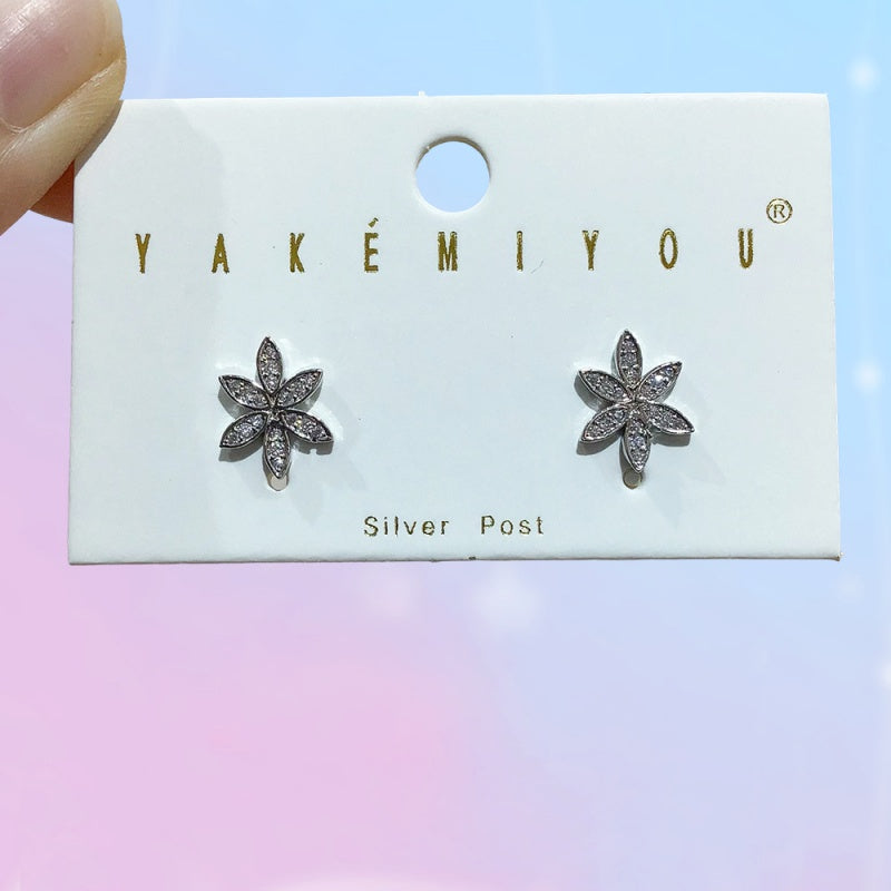 Silver Copper Flower Earrings Set With Zircon