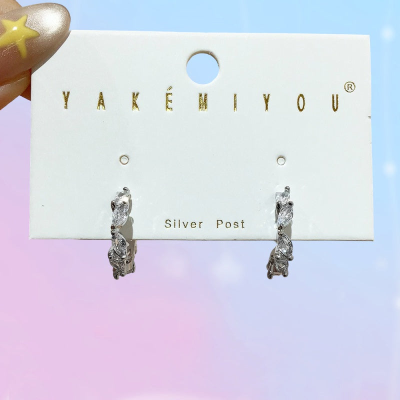 Silver Copper Inlaid Zircon Geometric Earrings