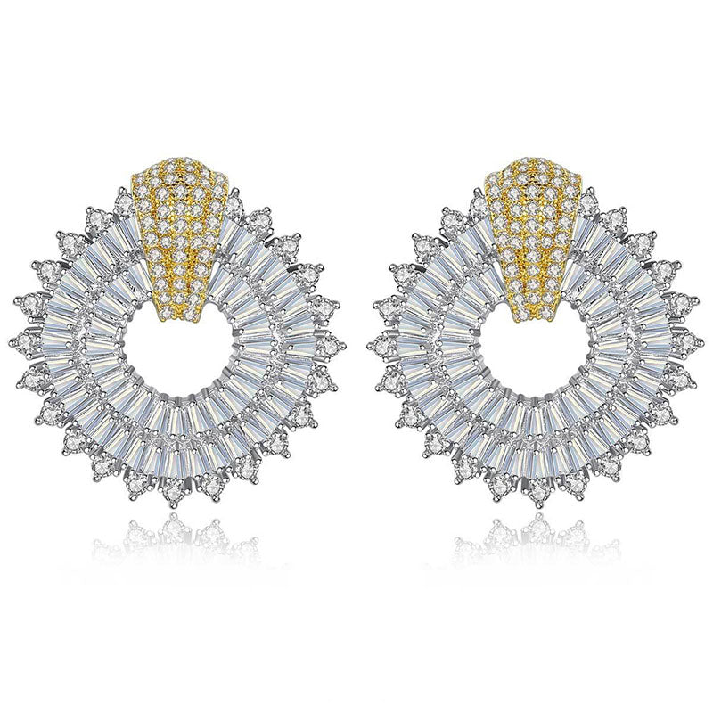 Silver Copper Round Diamond Earrings