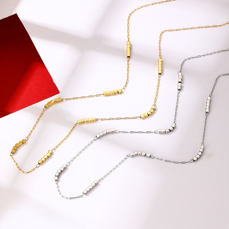 Silver Necklace Gold Necklace Titanium Steel And Silver Beaded Necklace