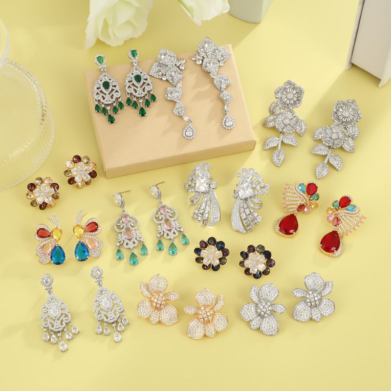 Silver Rose Copper And Diamond-encrusted Flower Earrings