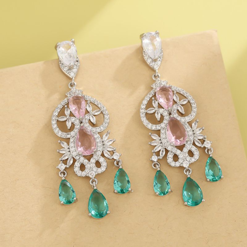 Silver Rose Copper And Diamond-encrusted Flower Earrings