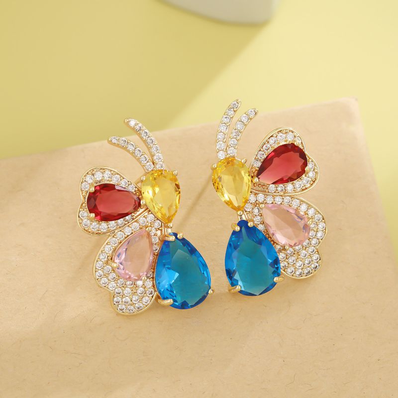 Silver Rose Copper And Diamond-encrusted Flower Earrings