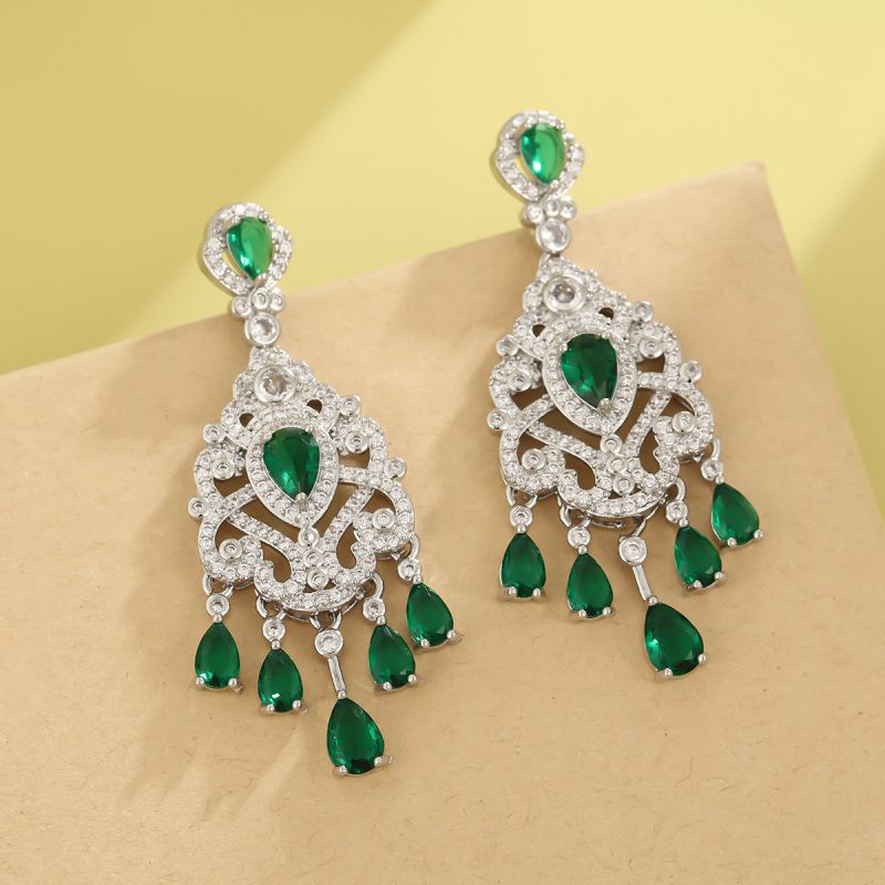 Silver Rose Copper And Diamond-encrusted Flower Earrings