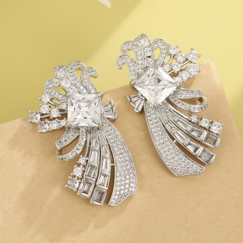 Silver Rose Copper And Diamond-encrusted Flower Earrings