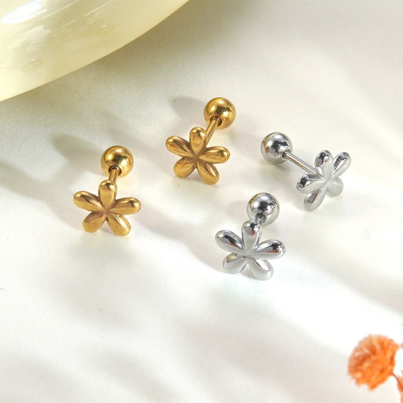 Silver Stainless Steel Flower Earrings