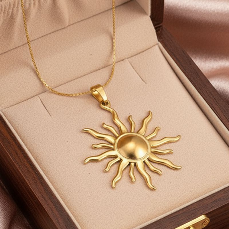 Silver Stainless Steel Sun Necklace