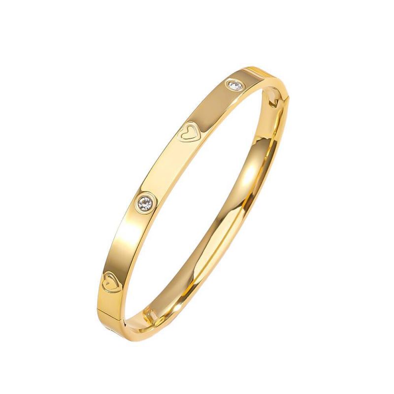 Silver Titanium Steel Diamond-encrusted Heart Bracelet