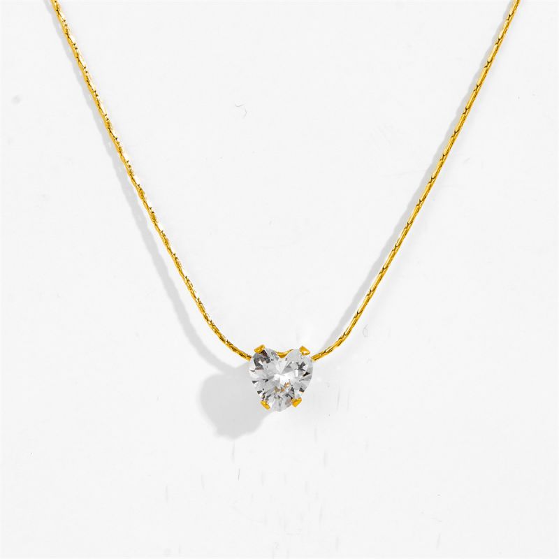 Six-prong Diamond Necklace In Gold Titanium Steel Diamond-encrusted Round Necklace