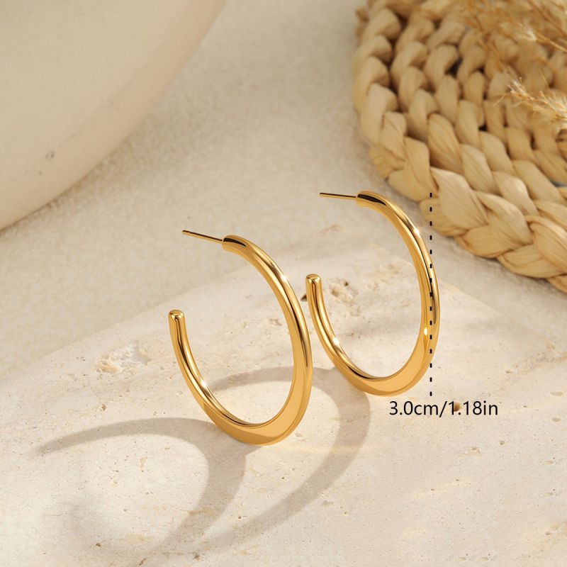 Small Gold Stainless Steel C-shaped Earrings