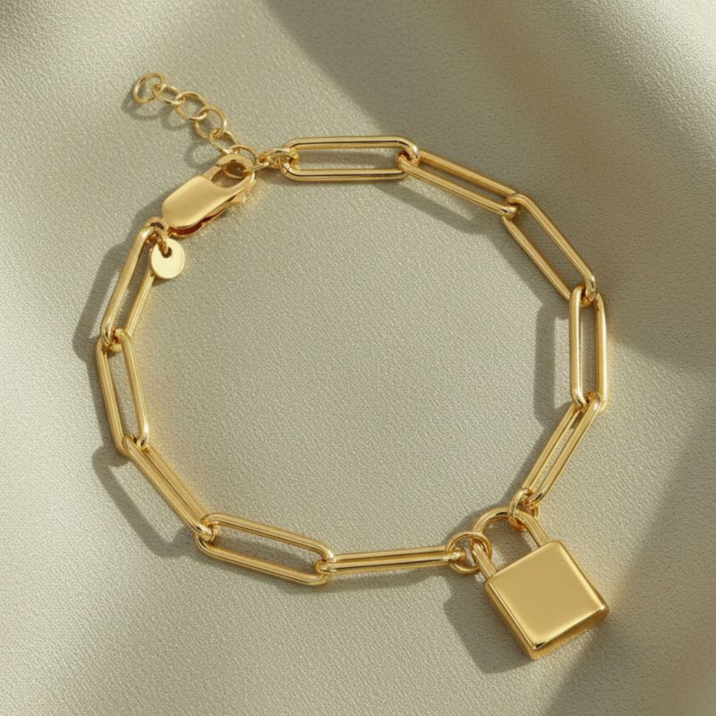 Small Lock Paper Clip Necklace Gold Stainless Steel Lock Necklace