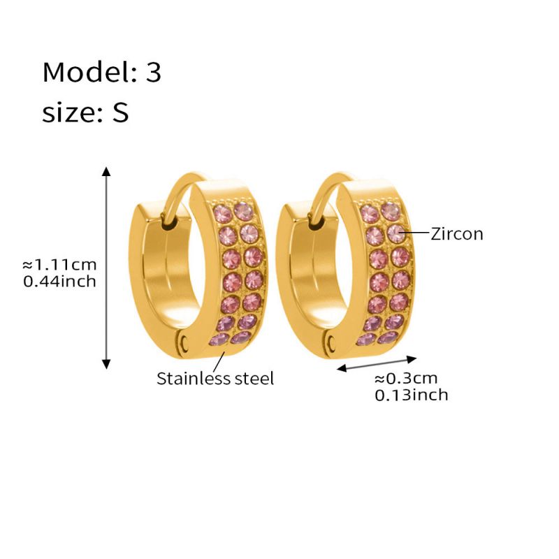 Small Sapphire Zircon Earrings Stainless Steel Diamond-encrusted Round Earrings