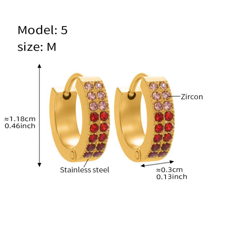 Small Sapphire Zircon Earrings Stainless Steel Diamond-encrusted Round Earrings