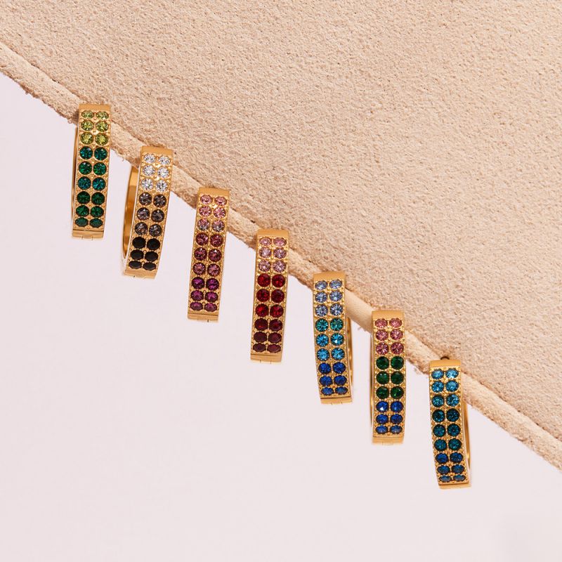 Small Sapphire Zircon Earrings Stainless Steel Diamond-encrusted Round Earrings