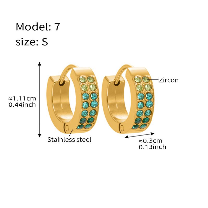 Small Sapphire Zircon Earrings Stainless Steel Diamond-encrusted Round Earrings