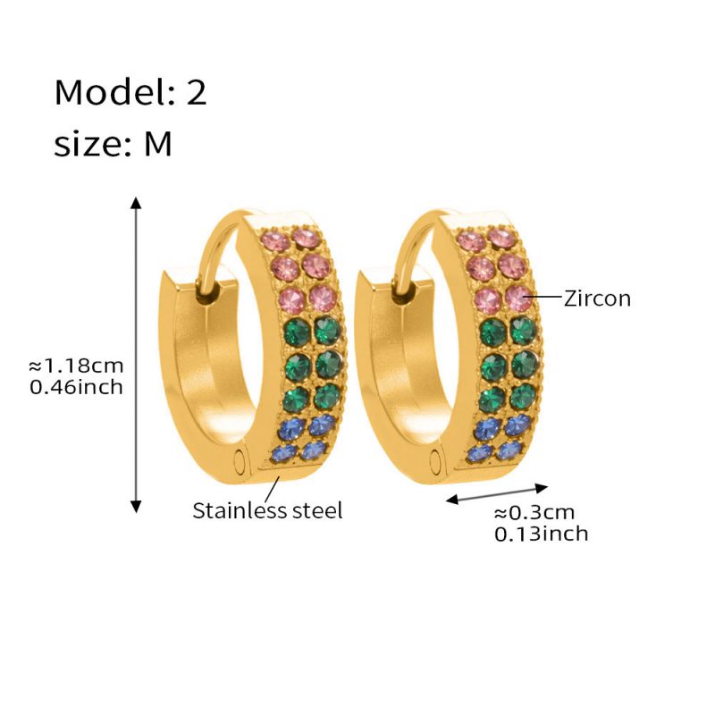 Small Sapphire Zircon Earrings Stainless Steel Diamond-encrusted Round Earrings