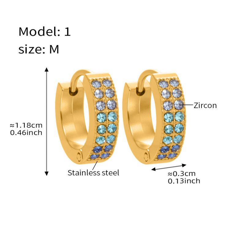 Small Sapphire Zircon Earrings Stainless Steel Diamond-encrusted Round Earrings