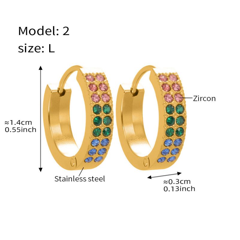 Small Sapphire Zircon Earrings Stainless Steel Diamond-encrusted Round Earrings