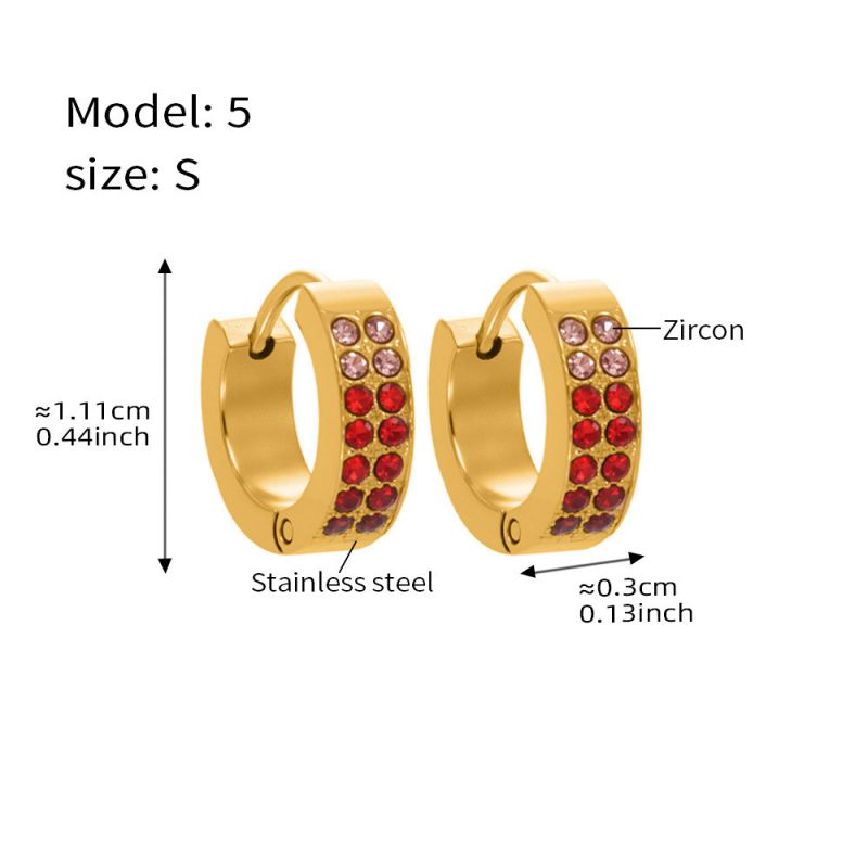 Small Sapphire Zircon Earrings Stainless Steel Diamond-encrusted Round Earrings