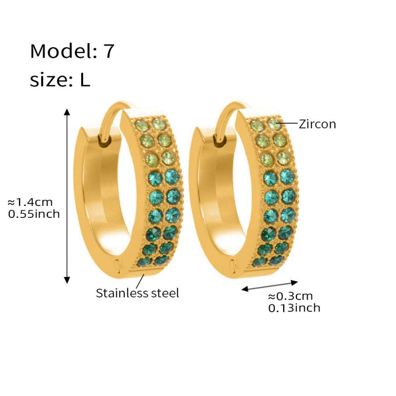 Small Sapphire Zircon Earrings Stainless Steel Diamond-encrusted Round Earrings