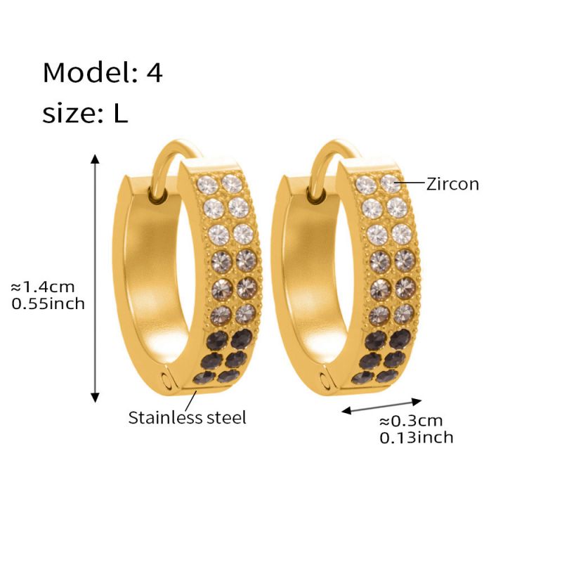 Small Sapphire Zircon Earrings Stainless Steel Diamond-encrusted Round Earrings