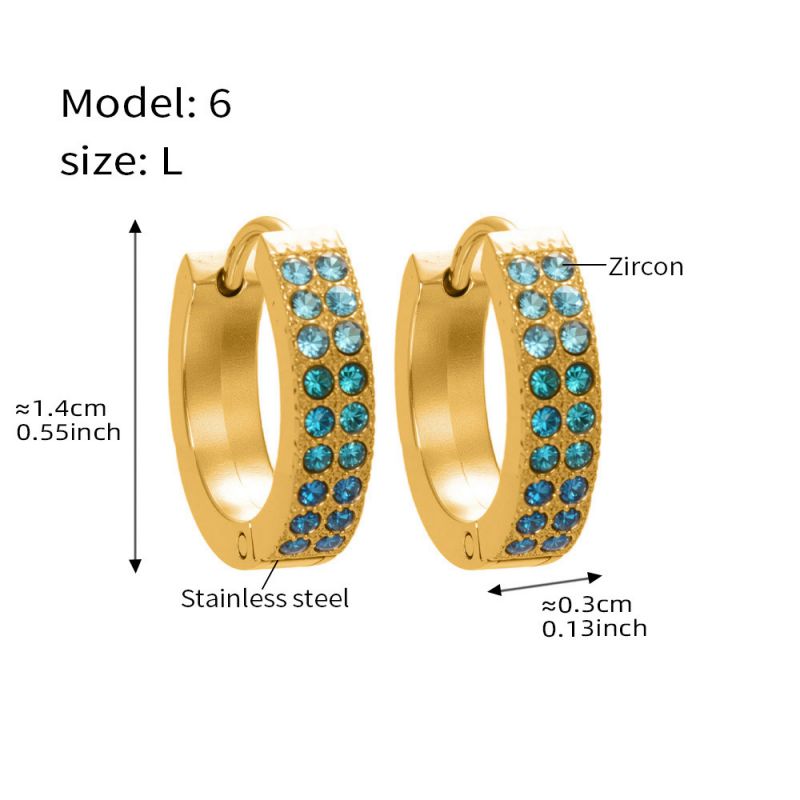 Small Sapphire Zircon Earrings Stainless Steel Diamond-encrusted Round Earrings