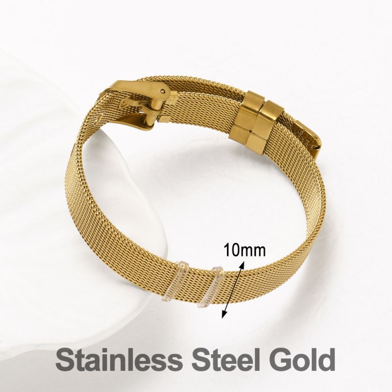Stainless Steel White K Gold-plated Copper Watch Strap Bracelet