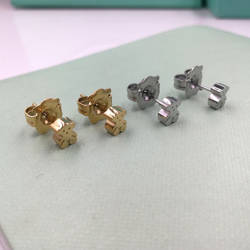 Standard Steel Color Titanium Steel Bear Earrings