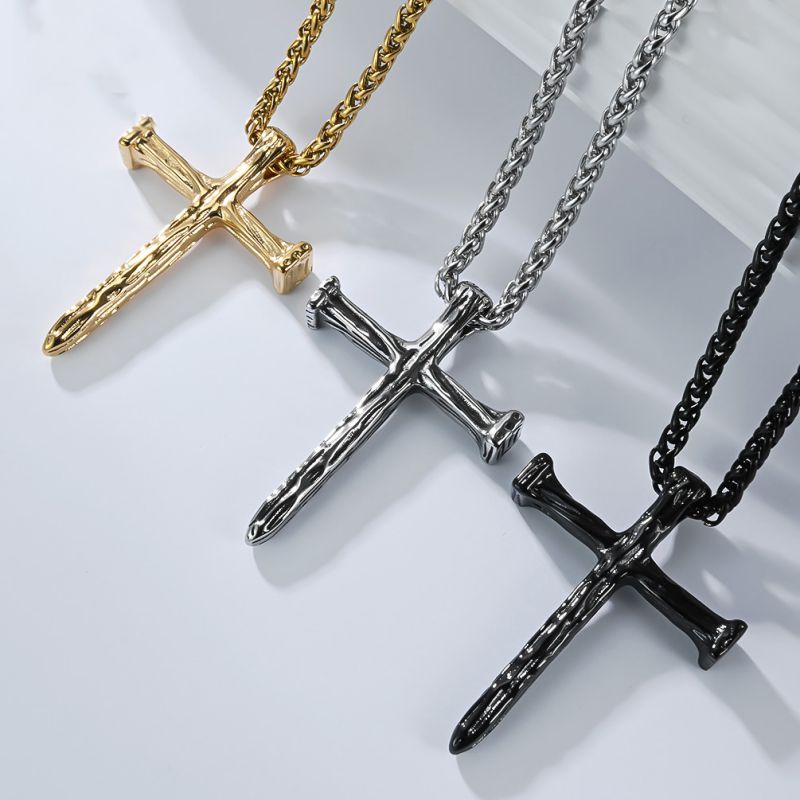 Steel Color + Pl002 Chain 3*60cm Stainless Steel Cross Men's Necklace