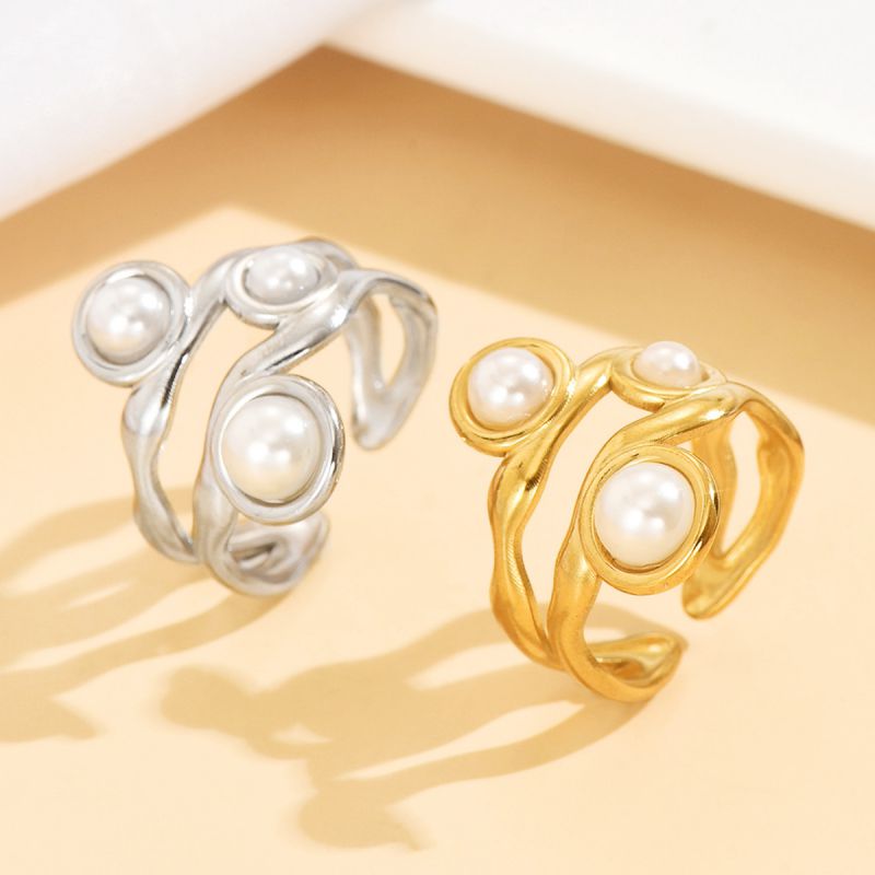 Steel Color Stainless Steel Pearl Irregular Ring