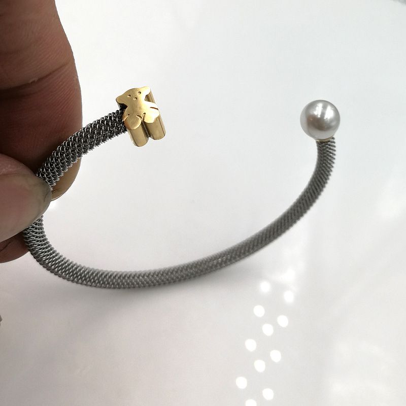 Steel Color Titanium Steel Pearl Bear Bracelet