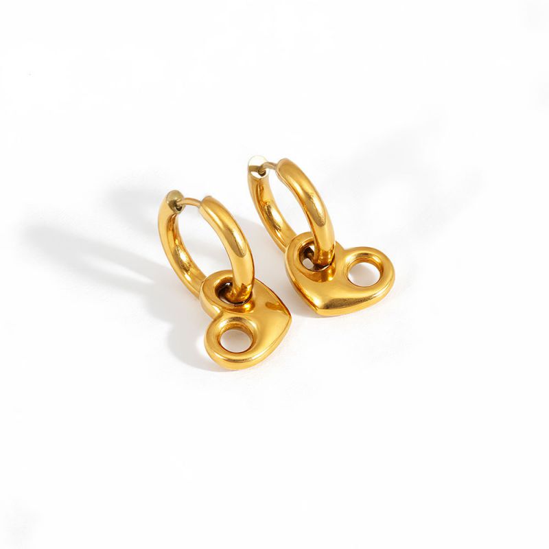 Steel Earrings With Gold Pendant Stainless Steel Heart-shaped Pig Nose Earrings