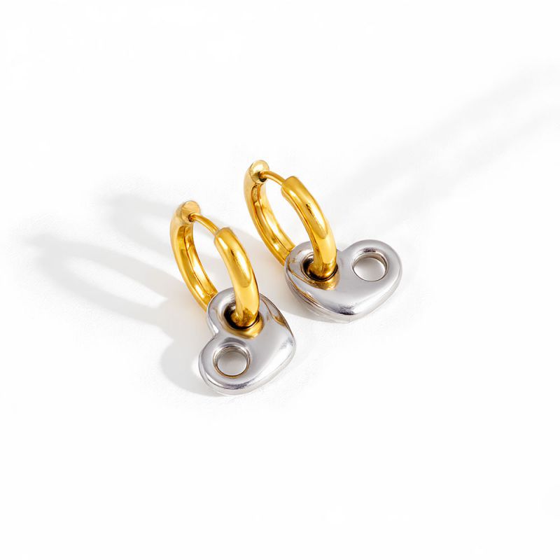 Steel Earrings With Gold Pendant Stainless Steel Heart-shaped Pig Nose Earrings