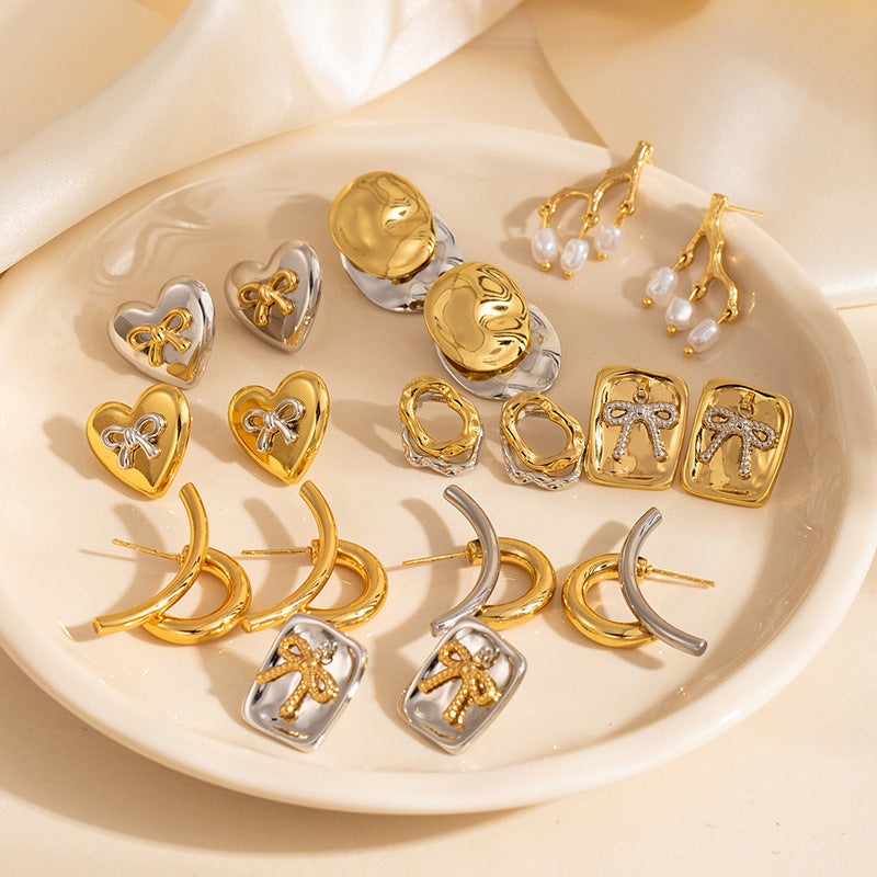 Steel Square Bow Earrings Titanium Steel Square Bow Earrings