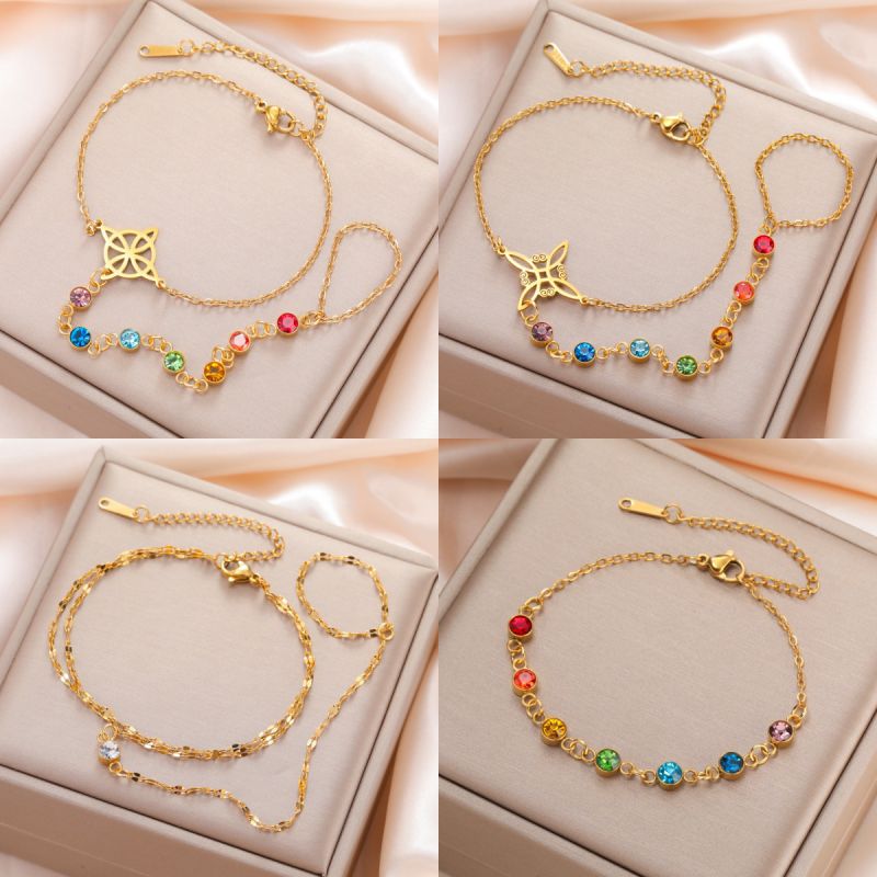 Steel-colored Shrine Maiden Knot Style 1 Stainless Steel Diamond-encrusted Witch's Knot Finger Bracelet