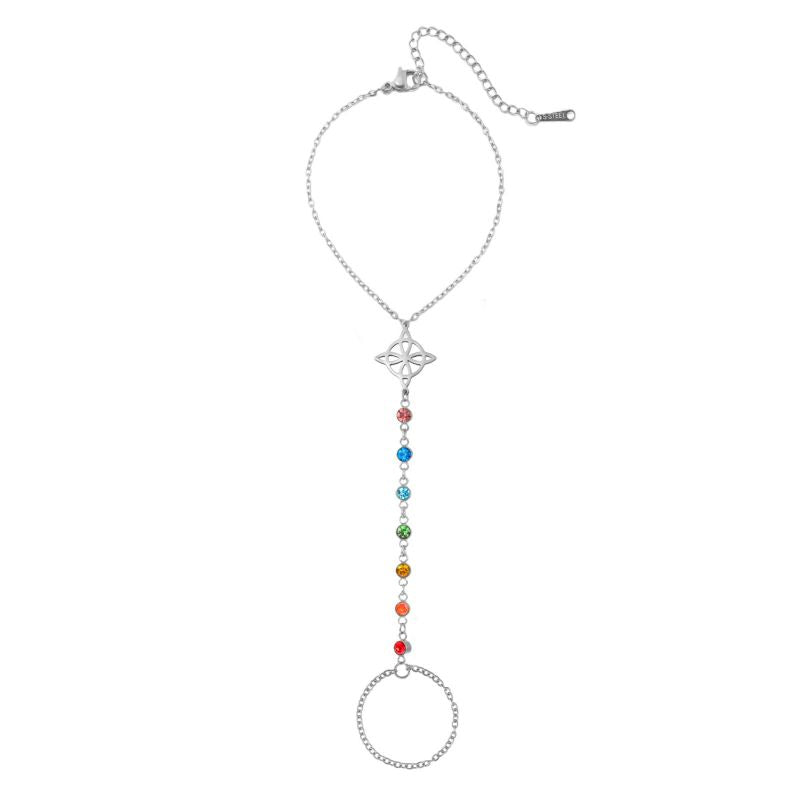 Steel-colored Shrine Maiden Knot Style 1 Stainless Steel Diamond-encrusted Witch's Knot Finger Bracelet