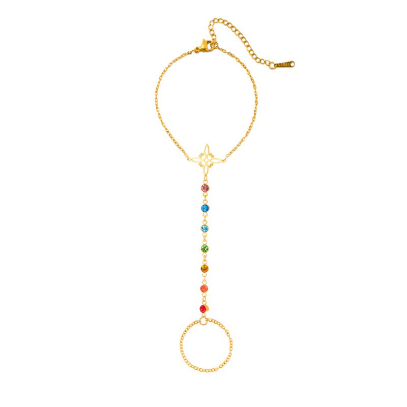 Steel-colored Shrine Maiden Knot Style 1 Stainless Steel Diamond-encrusted Witch's Knot Finger Bracelet